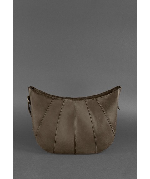 Шкіряна жіноча сумка Круасан темно-коричнева