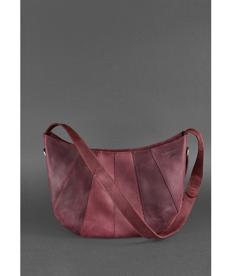 Leather women's bag Croissant burgundy Crazy Horse