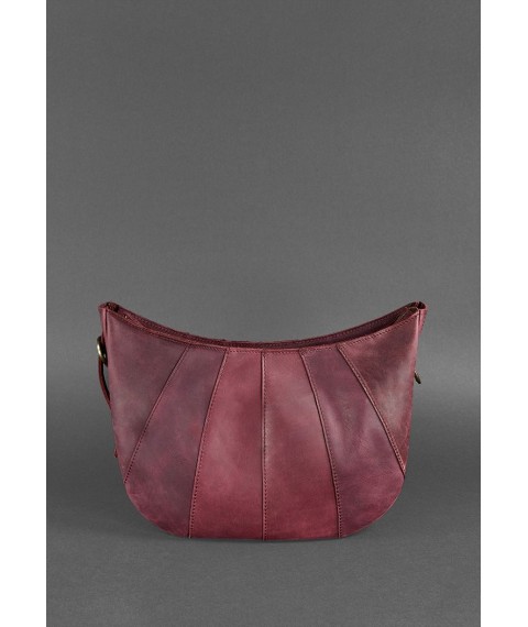 Leather women's bag Croissant burgundy Crazy Horse