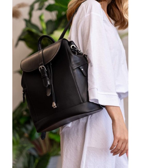 Leather women's backpack Olsen black crust