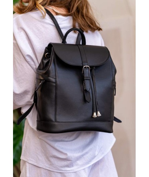 Leather women's backpack Olsen black crust