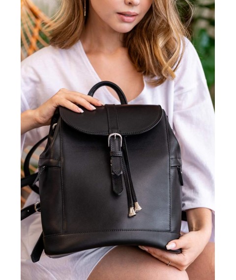 Leather women's backpack Olsen black crust