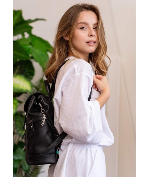 Leather women's backpack Olsen black crust
