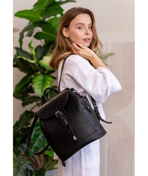 Leather women's backpack Olsen black crust