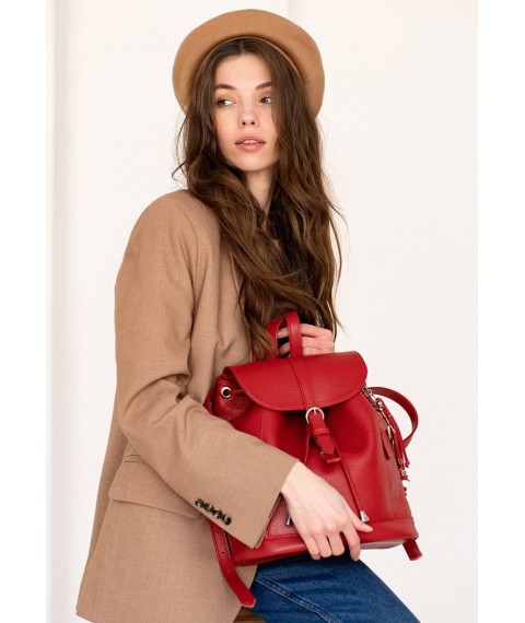 Кожаный женский рюкзак Олсен красный