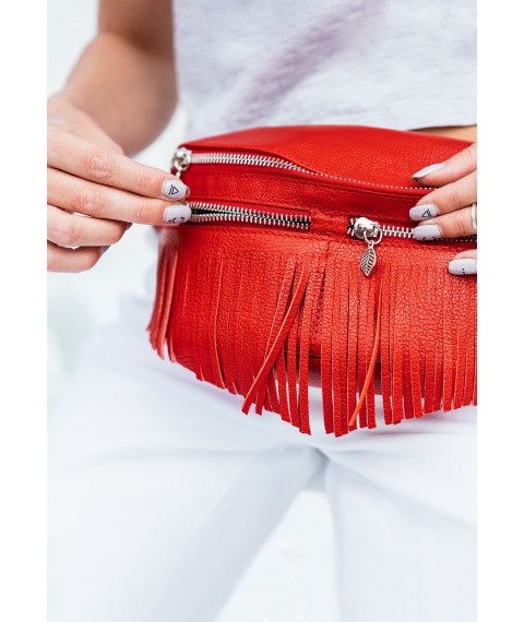 Women's leather belt bag Spirit red