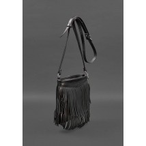 Шкіряна жіноча сумка з бахромою міні-кроссбоді Fleco чорна