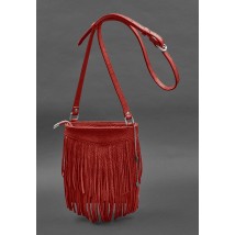 Кожаная женская сумка с бахромой мини-кроссбоди Fleco красная