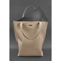 Шкіряна жіноча сумка шоппер D.D. світло-бежева краст