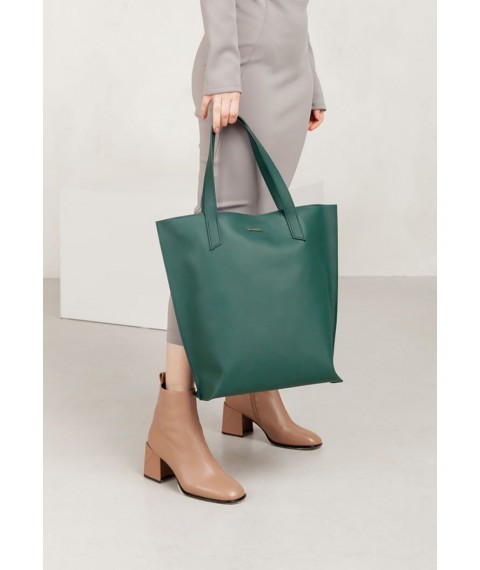 Leather women's shopper bag DD green