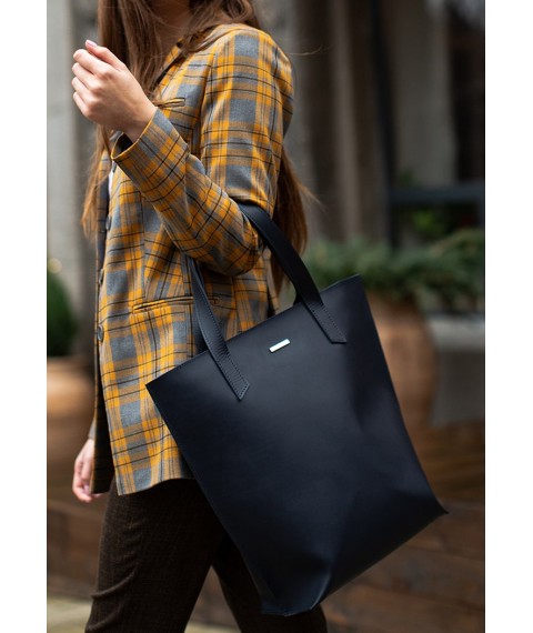 Leather women's shopper bag DD dark blue