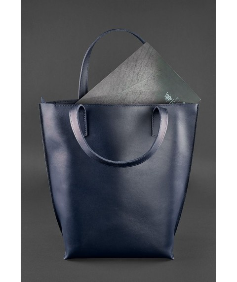 Leather women's shopper bag DD dark blue