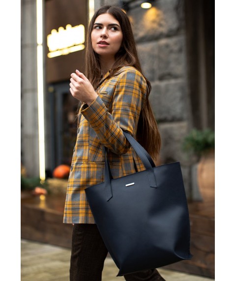 Leather women's shopper bag DD dark blue