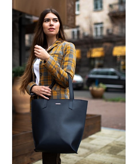 Leather women's shopper bag DD dark blue