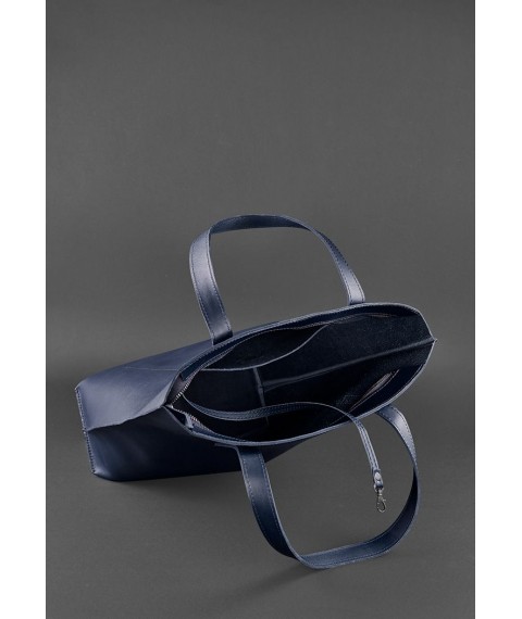 Leather women's shopper bag DD dark blue