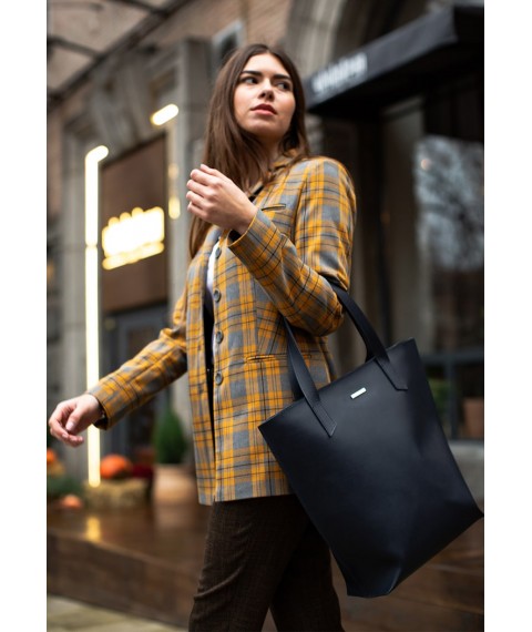 Leather women's shopper bag DD dark blue