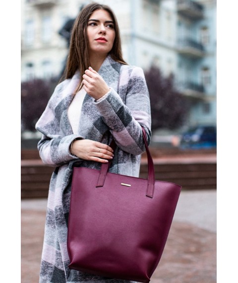 Leather women's shopper bag DD burgundy