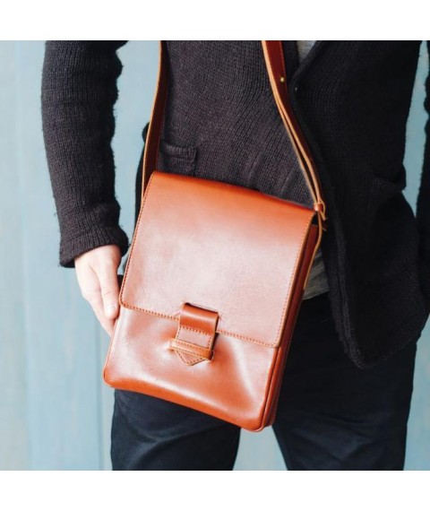 Esquire men's leather messenger bag light brown