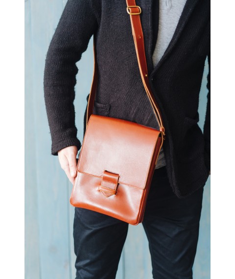 Esquire men's leather messenger bag light brown