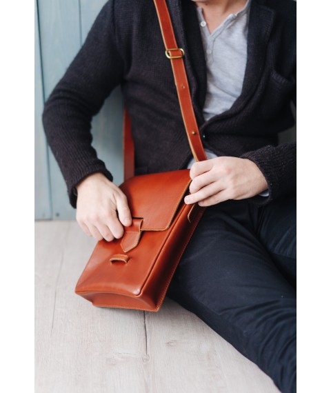Esquire men's leather messenger bag light brown