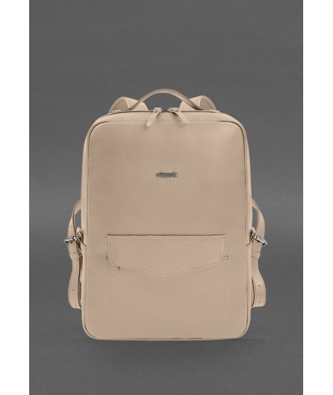 Leather city backpack with zipper Cooper maxi light brown