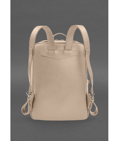 Leather city backpack with zipper Cooper maxi light brown