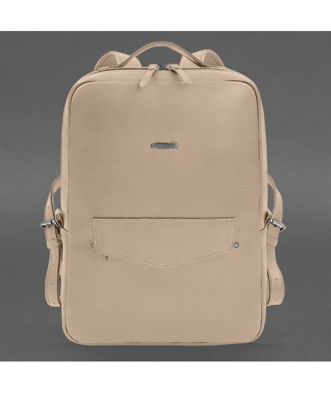 Leather city backpack with zipper Cooper maxi light brown