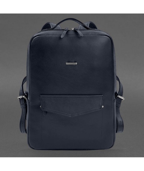 Leather city backpack with zipper Cooper maxi blue