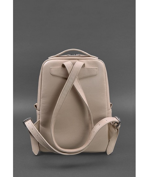 Leather women's city backpack with zipper Cooper light beige flotar
