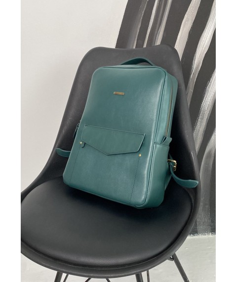 Leather women's urban backpack with zipper Cooper green crust
