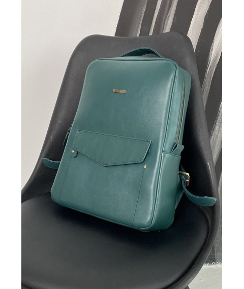 Leather women's urban backpack with zipper Cooper green crust