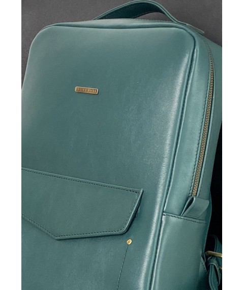 Кожаный женский городской рюкзак на молнии Cooper зеленый краст