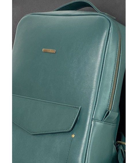 Leather women's urban backpack with zipper Cooper green crust