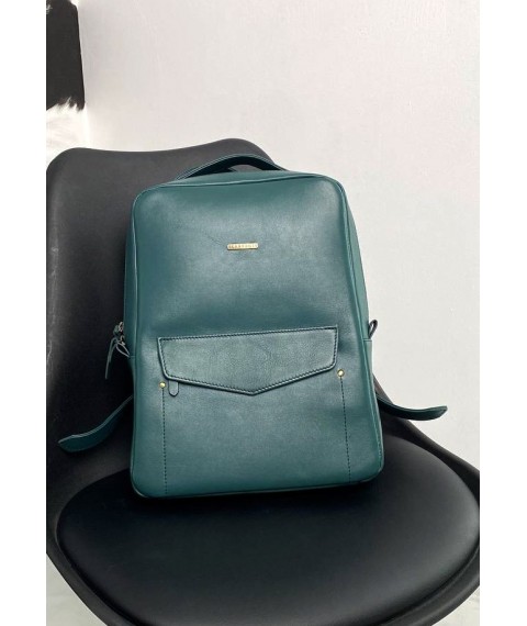 Leather women's urban backpack with zipper Cooper green crust