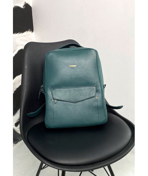 Кожаный женский городской рюкзак на молнии Cooper зеленый краст