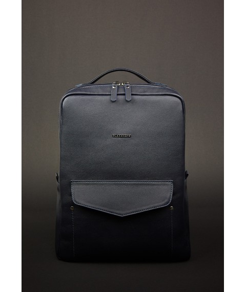 Leather urban women's backpack with zipper Cooper dark blue