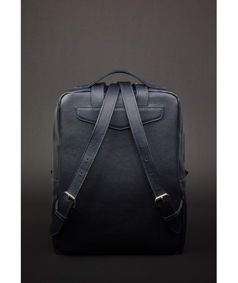 Leather urban women's backpack with zipper Cooper dark blue