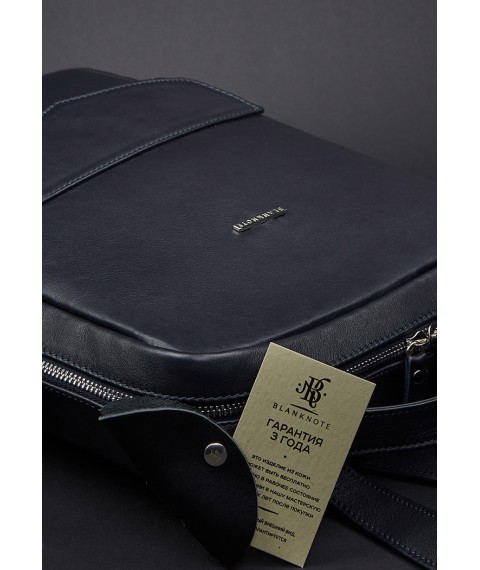 Leather urban women's backpack with zipper Cooper dark blue