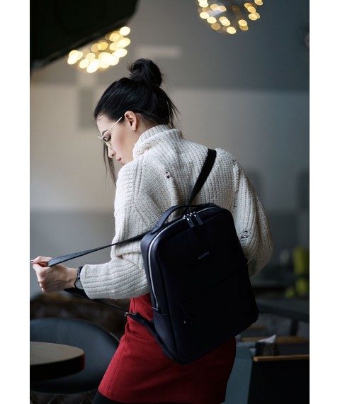 Шкіряний міський жіночий рюкзак на блискавці Cooper темно-синій