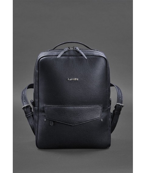 Leather urban women's backpack with zipper Cooper dark blue flotar