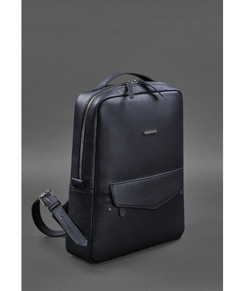 Leather urban women's backpack with zipper Cooper dark blue flotar