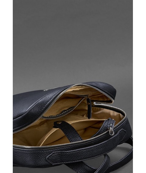 Leather urban women's backpack with zipper Cooper dark blue flotar