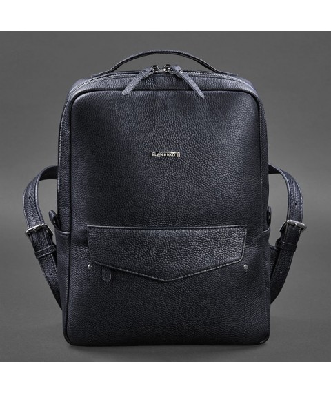 Leather urban women's backpack with zipper Cooper dark blue flotar