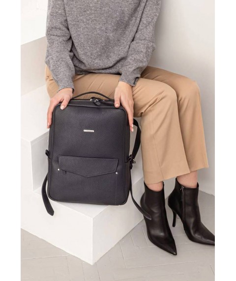 Leather urban women's backpack with zipper Cooper dark blue flotar