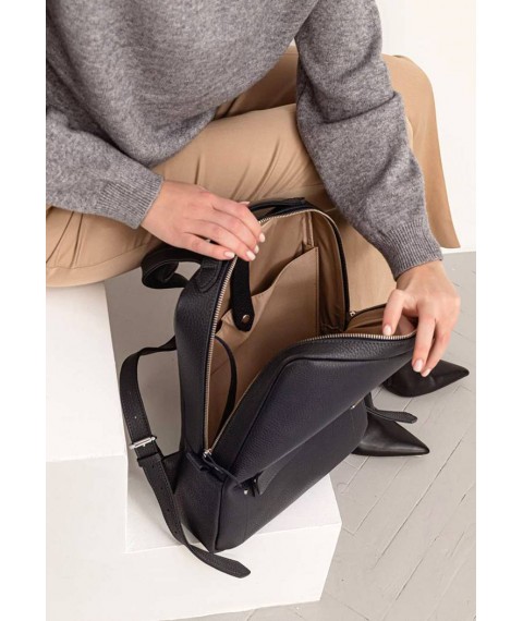 Leather urban women's backpack with zipper Cooper dark blue flotar