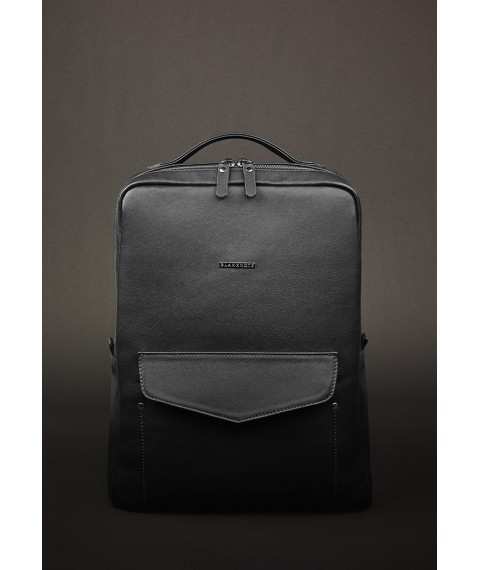 Leather women's urban backpack with zipper Cooper black