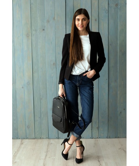 Leather women's urban backpack with zipper Cooper black
