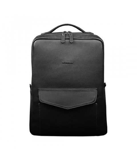 Leather women's urban backpack with zipper Cooper black