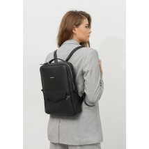 Leather women's urban backpack with zipper Cooper black flotar