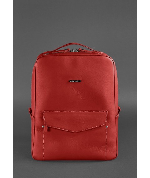 Leather urban women's backpack with zipper Cooper red